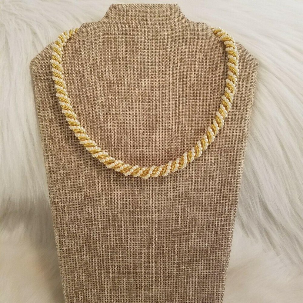 Retro Twist Coil Gold Necklace Modernist MCM Victorian Regency Adjustable 2365